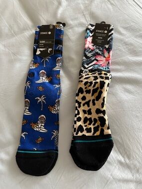 Stance Men’s Crew Socks - Leopard and Floral Pair and space monkey print